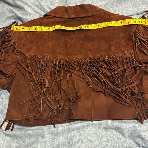 1970s Brown Suede Fringe Jacket Cropped Western Boho Leather Festival Women’s L - Picture 15 of 16